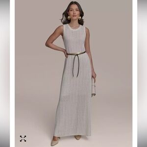 NWT DKNY Pointelle Knit Dress Size M Scallop Neckline Vacation Chic Old Money